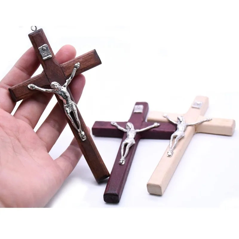 1pc Handmade Wooden Cross Christ Statue Religious Prayer Hand Holding