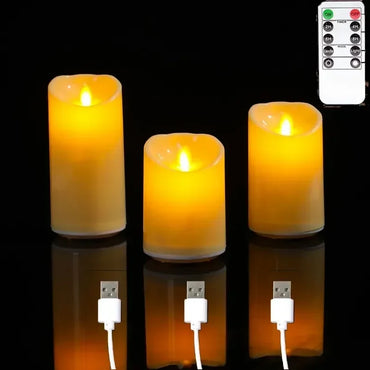 USB charge LED candles remote control decorative moving wick candles
