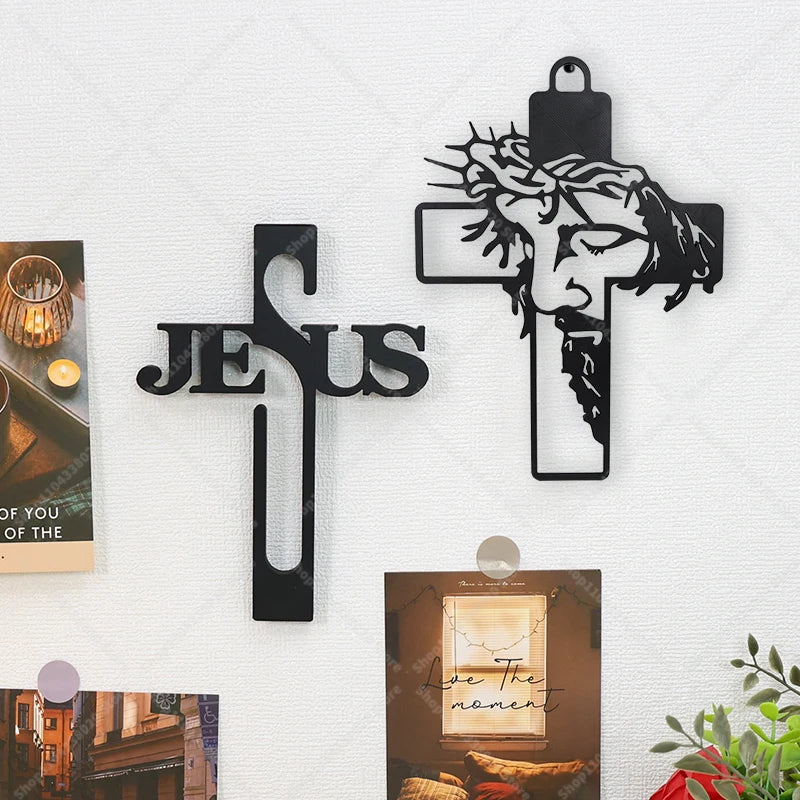 Jesus Cross Wall Decor - Religious Cross Hanging Ornament with 'JESUS'