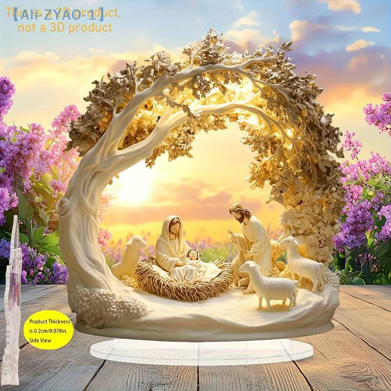 【ZYAO-1】Desktop Decor Family Statue Jesus Tree Of Life Newborn Acrylic