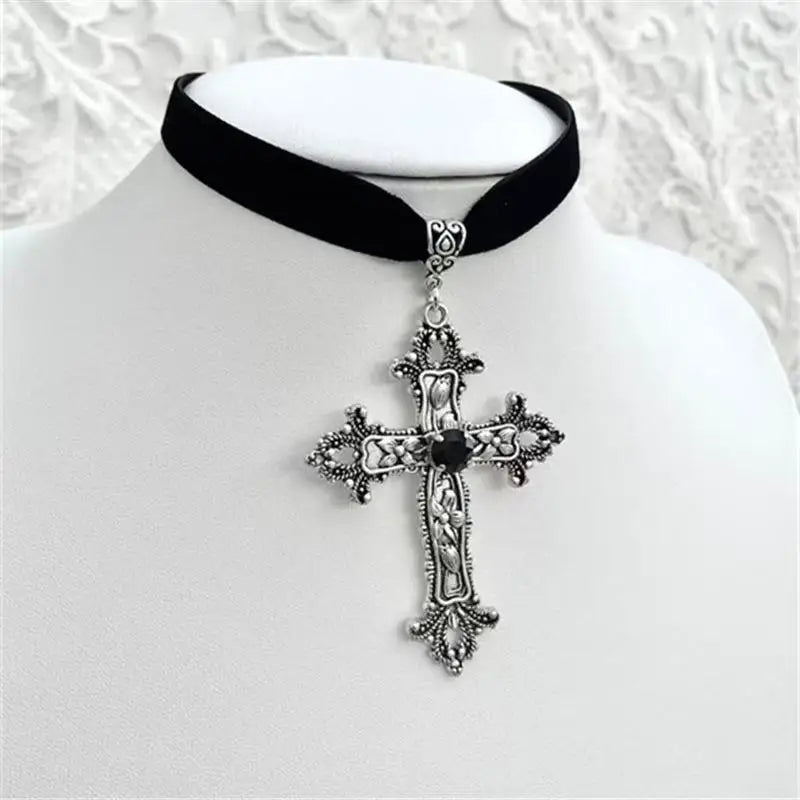 Punk Dazzle Goth detail Crucifix Black Zircon Jewelry Earrings Silver