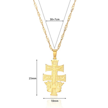Gold Color Cross Necklace For Women Men Caravaca Angels Crucifix Charm