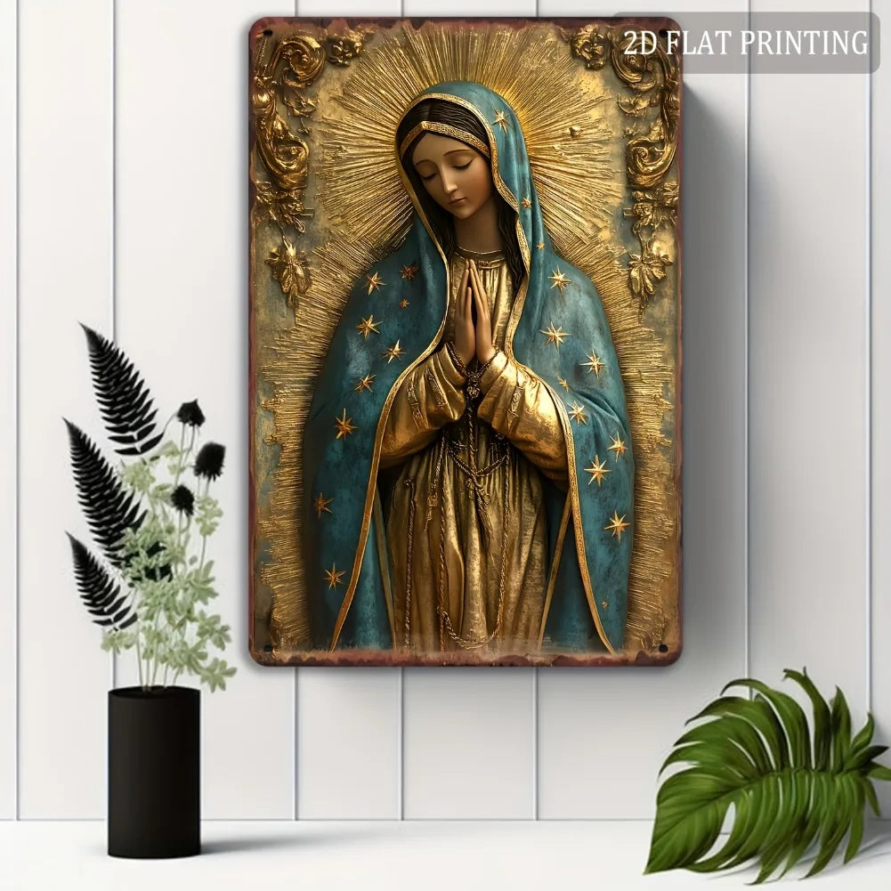 1pc 8x12" Vintage Aluminum Wall Art - Guadalupe Virgin Mary Retro