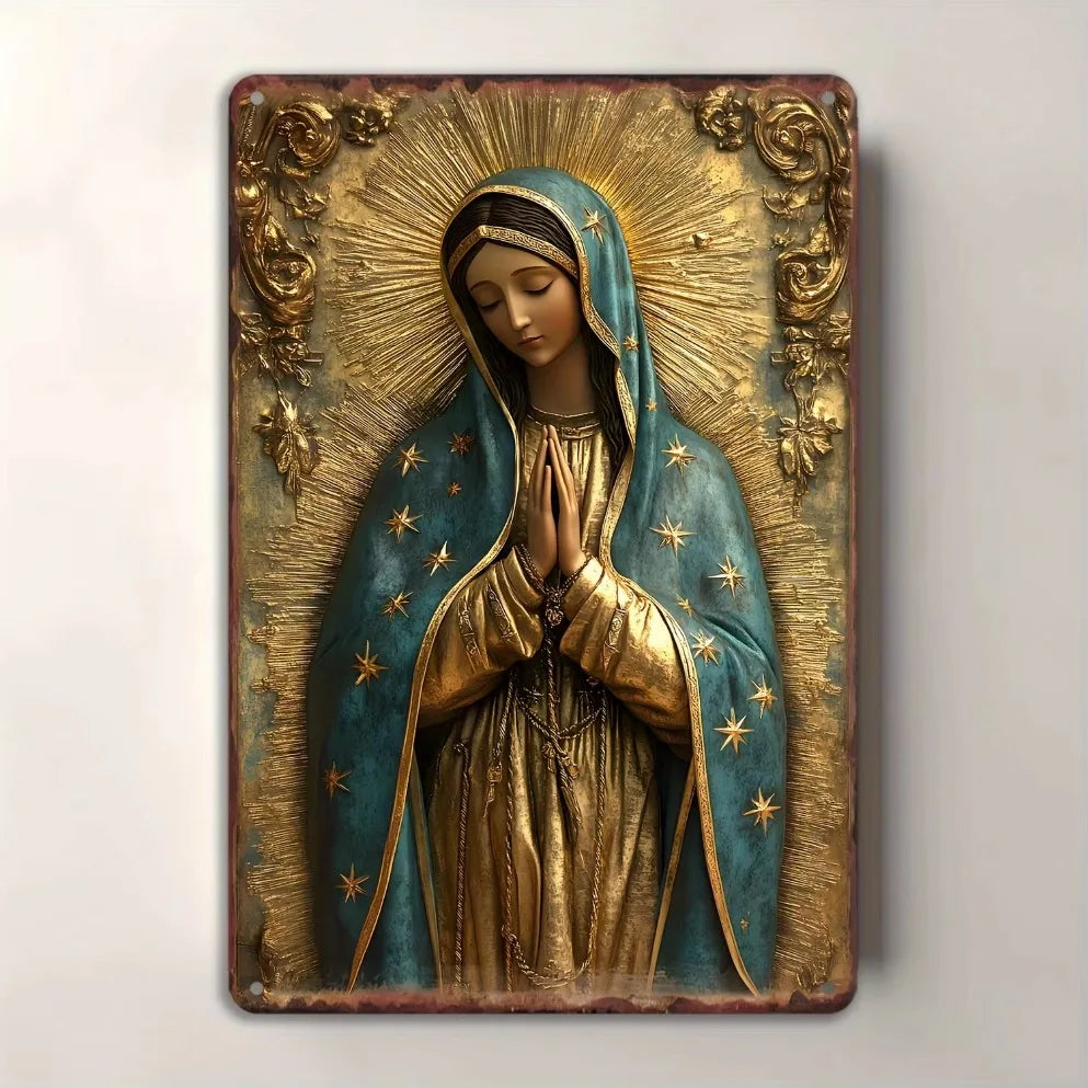 Metal Plaque， Virgin of Guadalupe Metal Sign, Rustic Americana Style