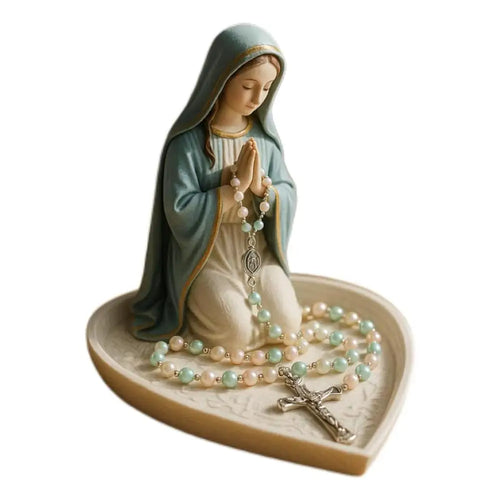 Virgin Mary Jesus Rosary Holder,  6" Blessed Mother Statue Catholic