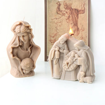 Flat Catholic Holy Jesus Family Mary Hugs Child Statue Silicone Candle