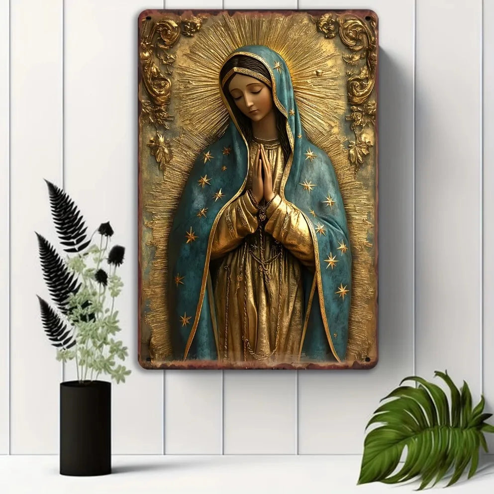Metal Plaque， Virgin of Guadalupe Metal Sign, Rustic Americana Style