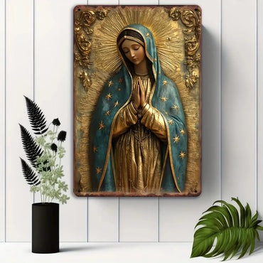 Metal Plaque， Virgin of Guadalupe Metal Sign, Rustic Americana Style