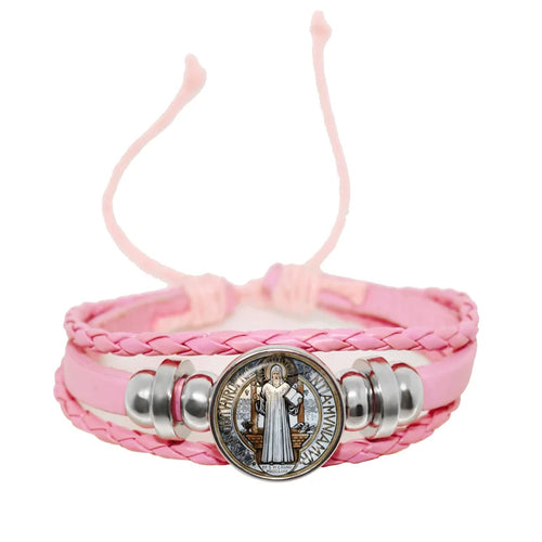 Saint Benedict Medallion Bracelet I LOVE JESUS Glass Art Picture