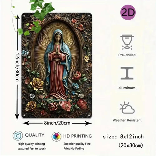 1pc 8x12" Vintage Aluminum Wall Art - Guadalupe Virgin Mary Retro