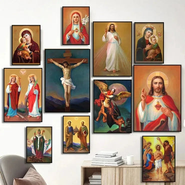 Canvas Painting Catholic Vintage Art Jesus Virgin Mary Posters Wall