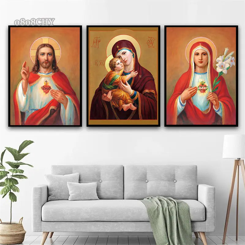 Catholic Art Holy Mother of God，Jesus Christ ，Saint Nicholas Canvas