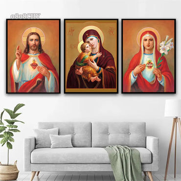 Catholic Art Holy Mother of God，Jesus Christ ，Saint Nicholas Canvas