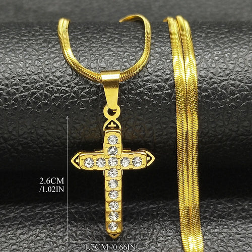 Catholic Cross Amulet Crystal Pendant Men Chain Necklace Gold Color