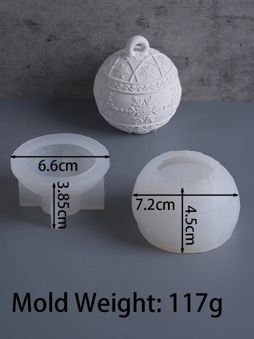 3D Relief Round Ball Candle Jar Silicone Mold DIY with Lid Christmas