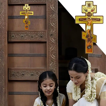 Wall Crucifix Ornament Double-Sided Wooden Byzantine Crucifix Jesus