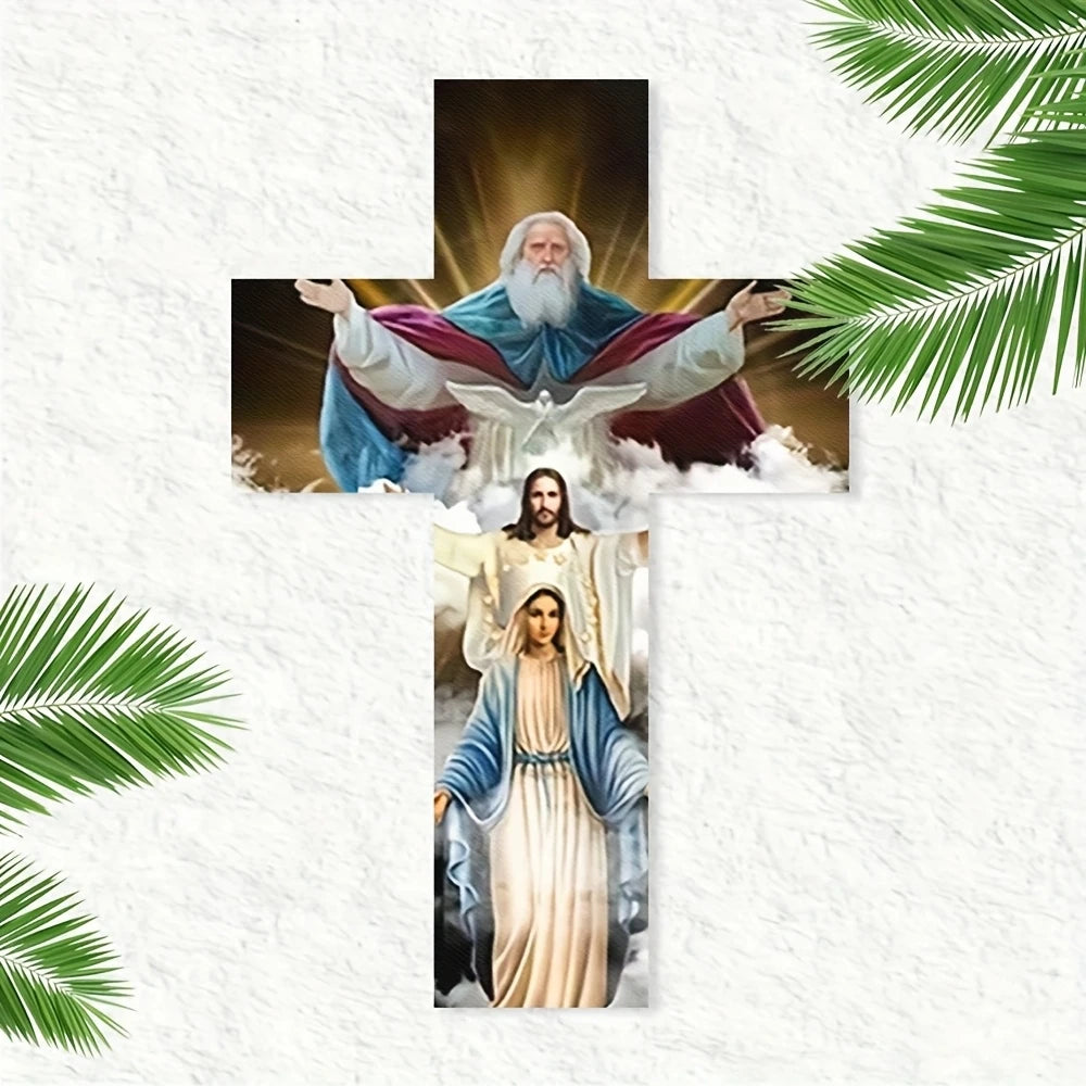 30cm Flat 2D Wooden Cross Jesus Christian Believer Family Decora