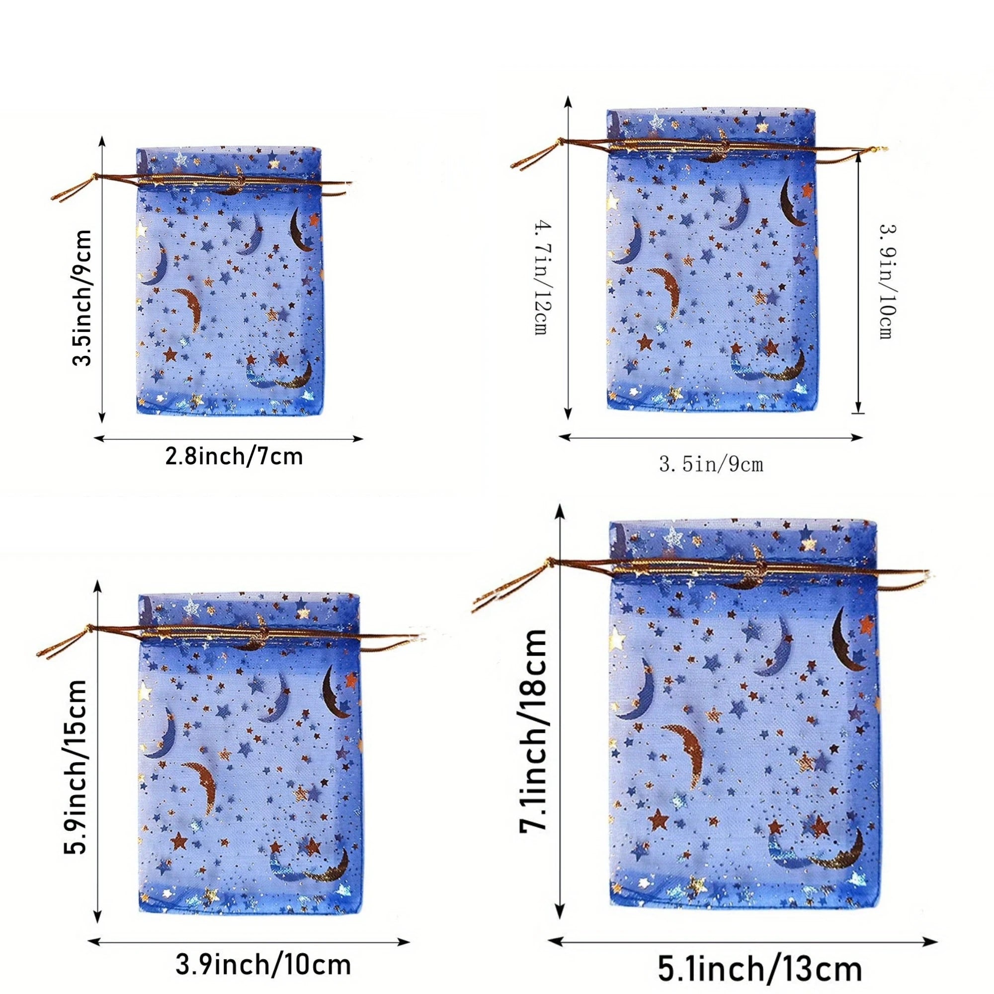 50PCS Moon Stars Drawstring Organza Bags Jewelry Gift Bags Pouches