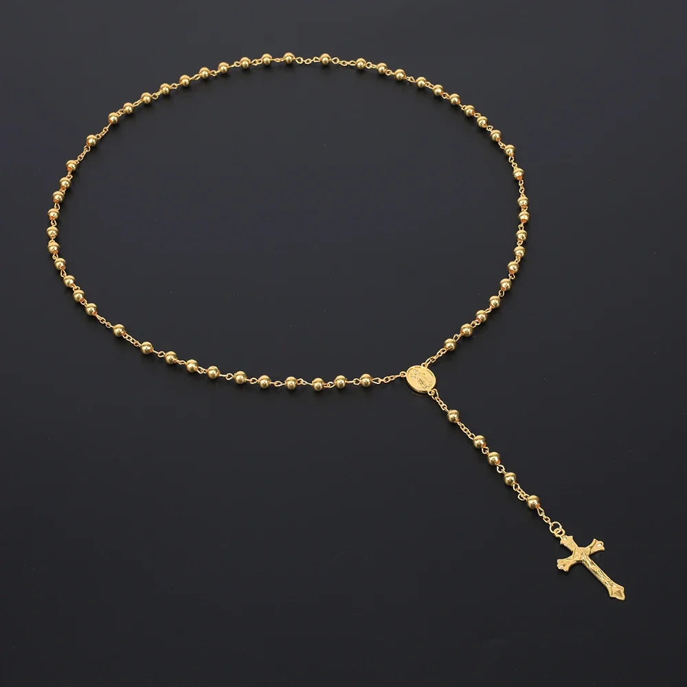 6MM Rosary Necklaces For Women Men Long Gold Silver Color Chain