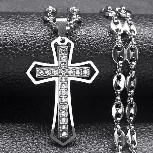 Jesus Cross Crucifix Pendant Necklace for Men Stainless Steel Gold
