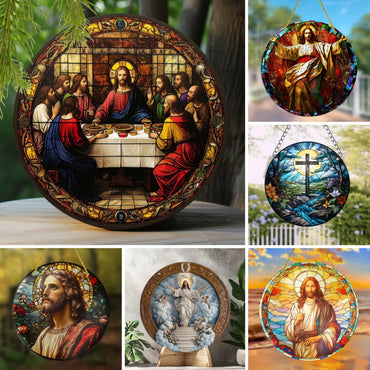 Art Deco Acrylic Religious Jesus Sun Catcher,Wall Hanging Decorative