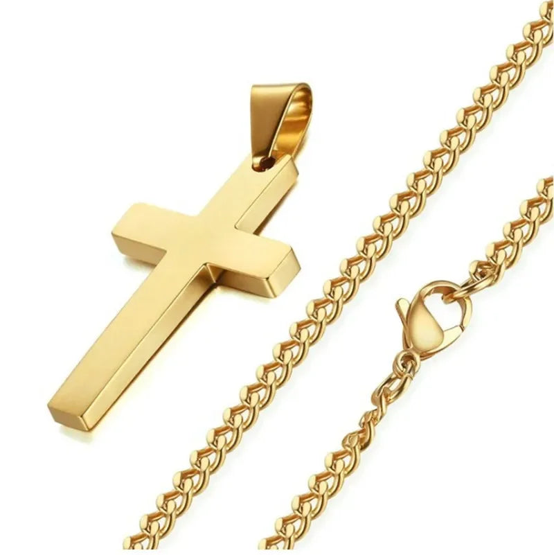 Classic Cross Pendant Necklace For Men Women 24inch Gold Silver Color