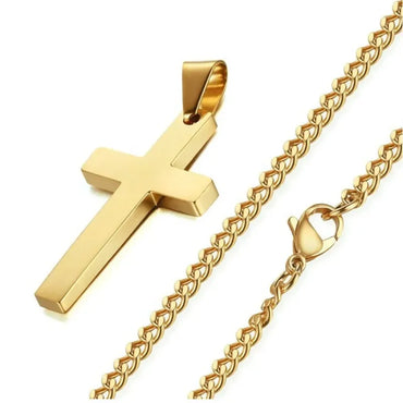 Classic Cross Pendant Necklace For Men Women 24inch Gold Silver Color