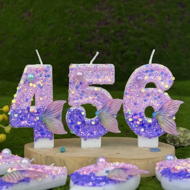 Purple Mermaid Tail Glitter 0-9 Number Candle Birthday Party Candle