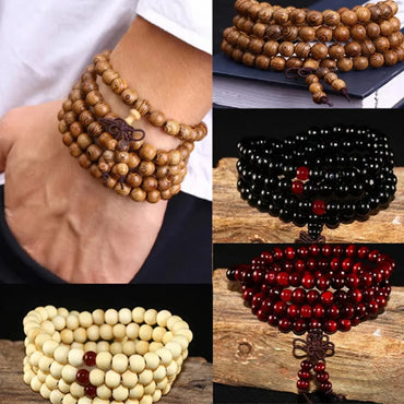 Natural Sandalwood Bracelet Men Buddhist Buddha Meditation Bead