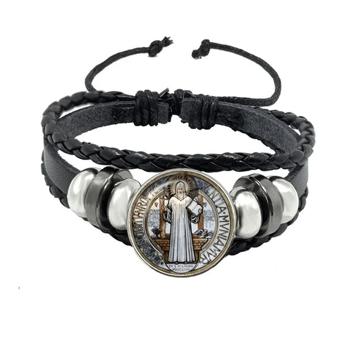 Saint Benedict Medallion Bracelet I LOVE JESUS Glass Art Picture