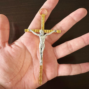 Golden Saint Benedict Benedictine Protection Wall Crucifix Cross with