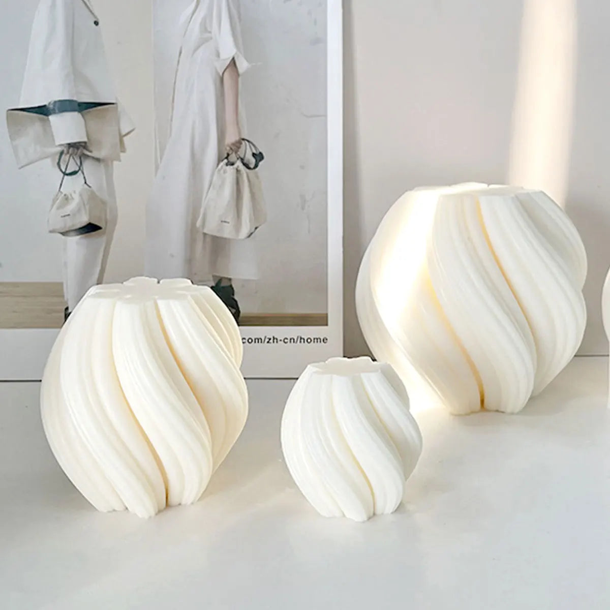 Multi Size Striped Wave Ball Silicone Candle Mould Geometry Line Cone