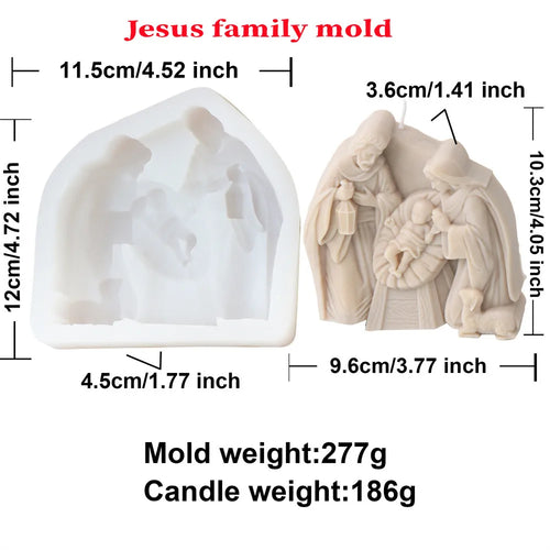 Flat Catholic Holy Jesus Family Mary Hugs Child Statue Silicone Candle