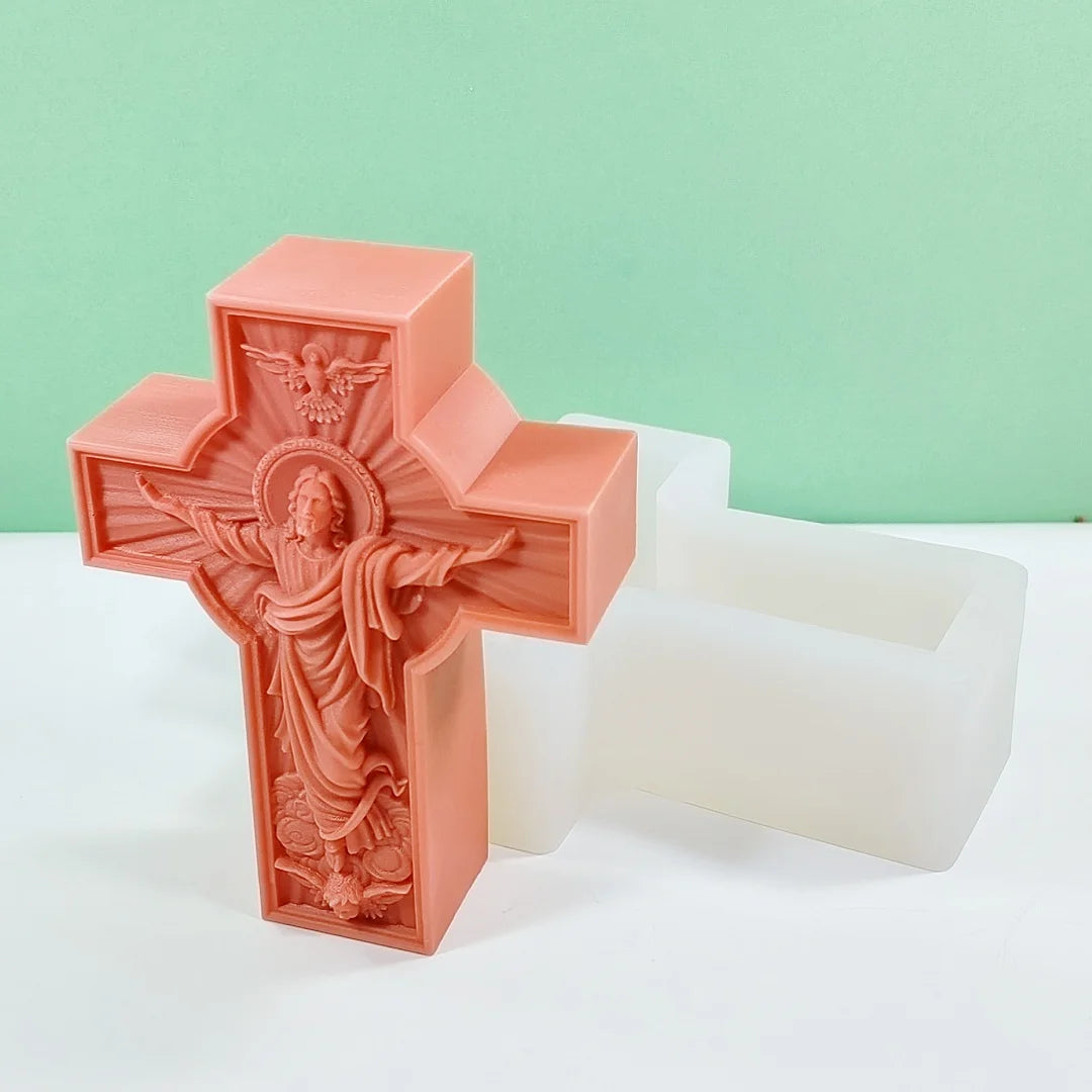 Cross Jesus Statue Silicone Candle Mold Catholic Apostle Portrait