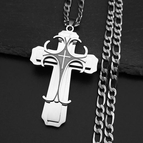 Jesus Cross Crucifix Pendant Necklace for Men Stainless Steel Gold