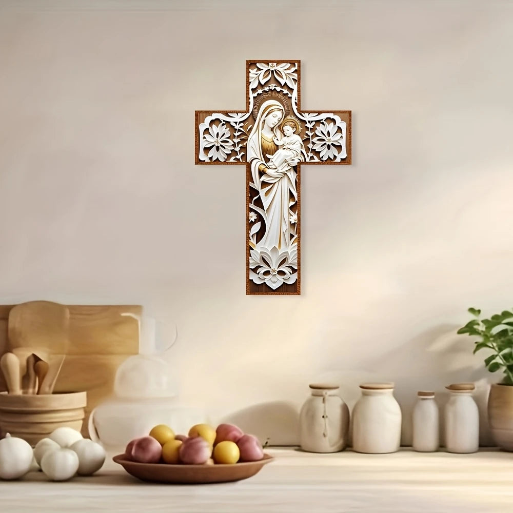 30cm Flat 2D Wooden Cross Jesus Christian Believer Family Decora