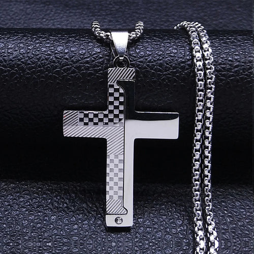 Cross Christian Church Prayer Necklace Men Stainless Steel Gold Color