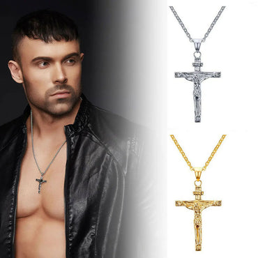 Fashion Crucifix Jesus Christ Men Jewelry Gold Brown Silver Color