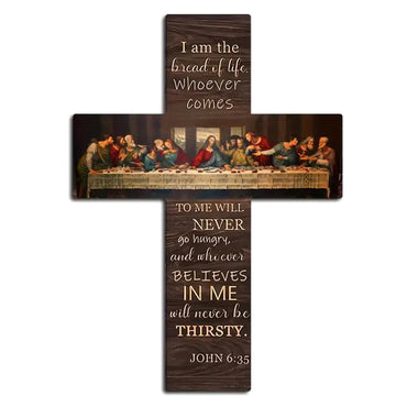 Bread Of Life Last Supper Scene Wooden Sign Cross Wall Art Plaque Home