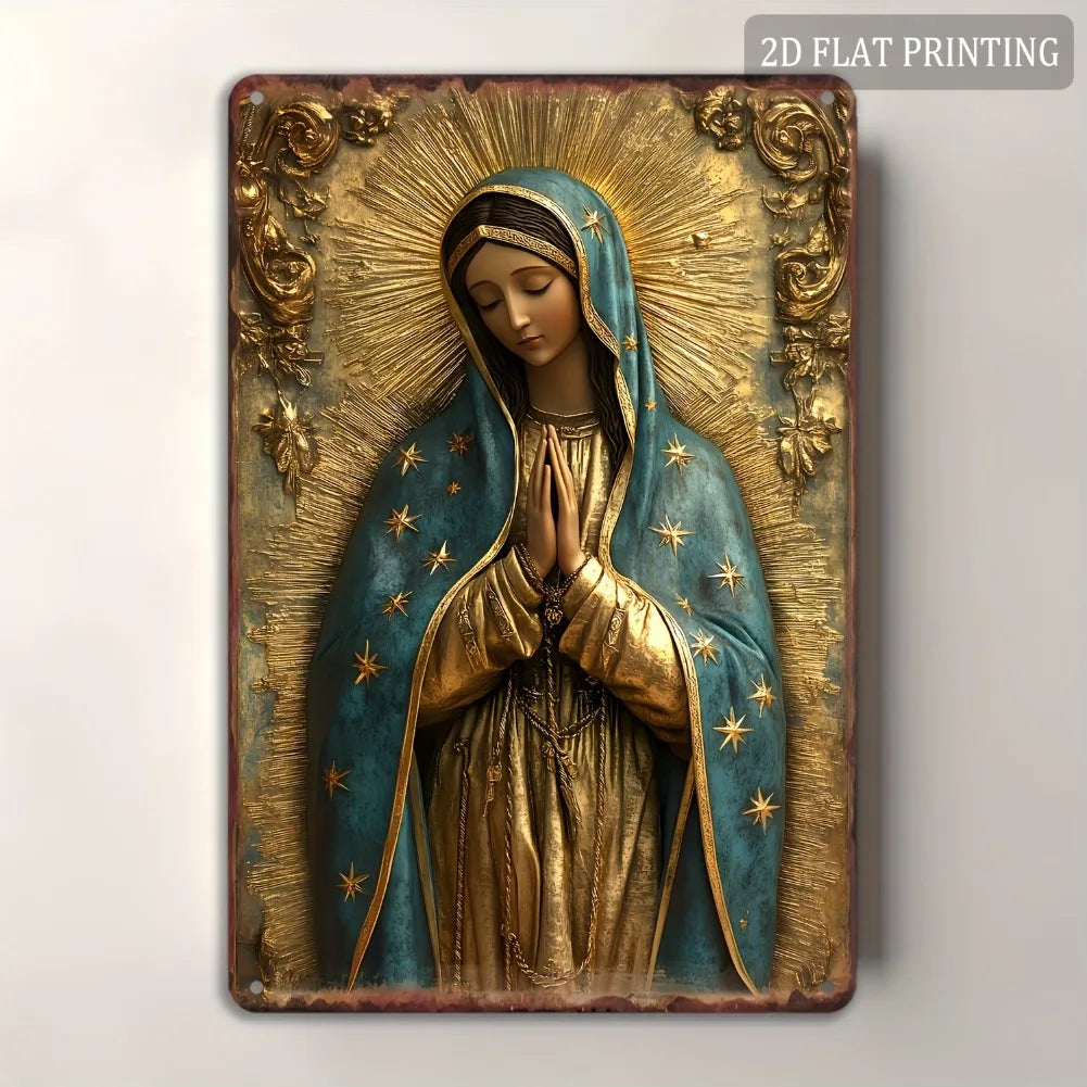 1pc 8x12" Vintage Aluminum Wall Art - Guadalupe Virgin Mary Retro
