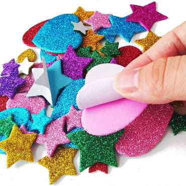 50-250pcs Colorful Glitter Foam Stickers Self Adhesive Stars Hearts