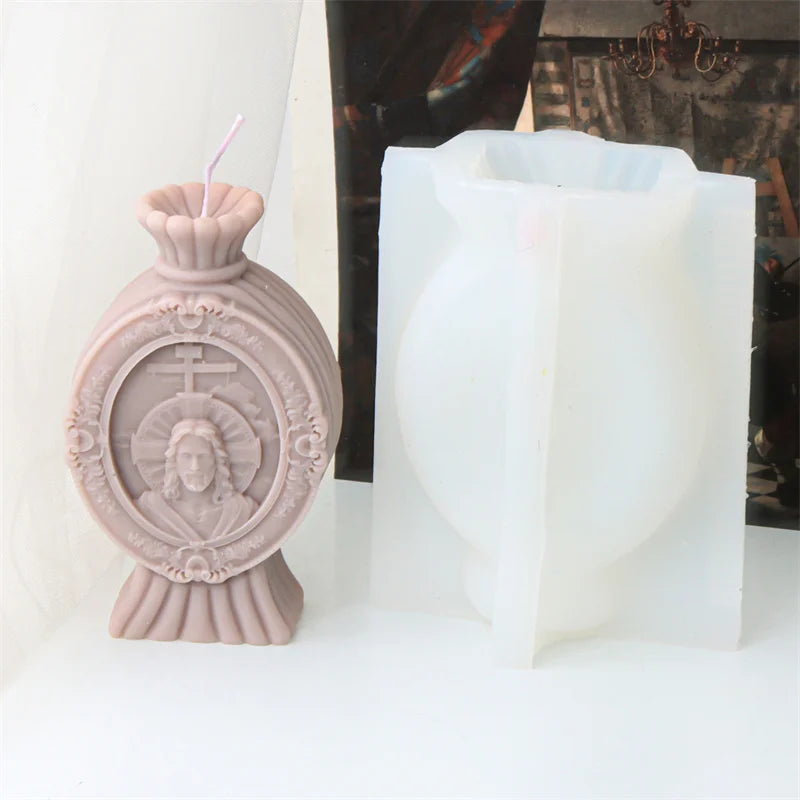 Catholic Statue Pillar Candle Mould DIY Sculpture Portrait Face Mold