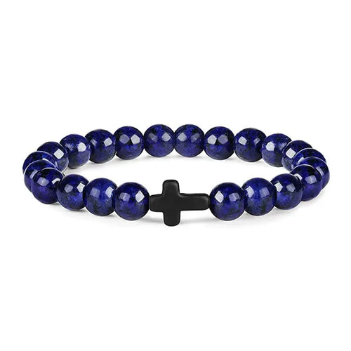 Prayer Men Natural Stone Wood Beads Rosary Hematite Cross Bracelets