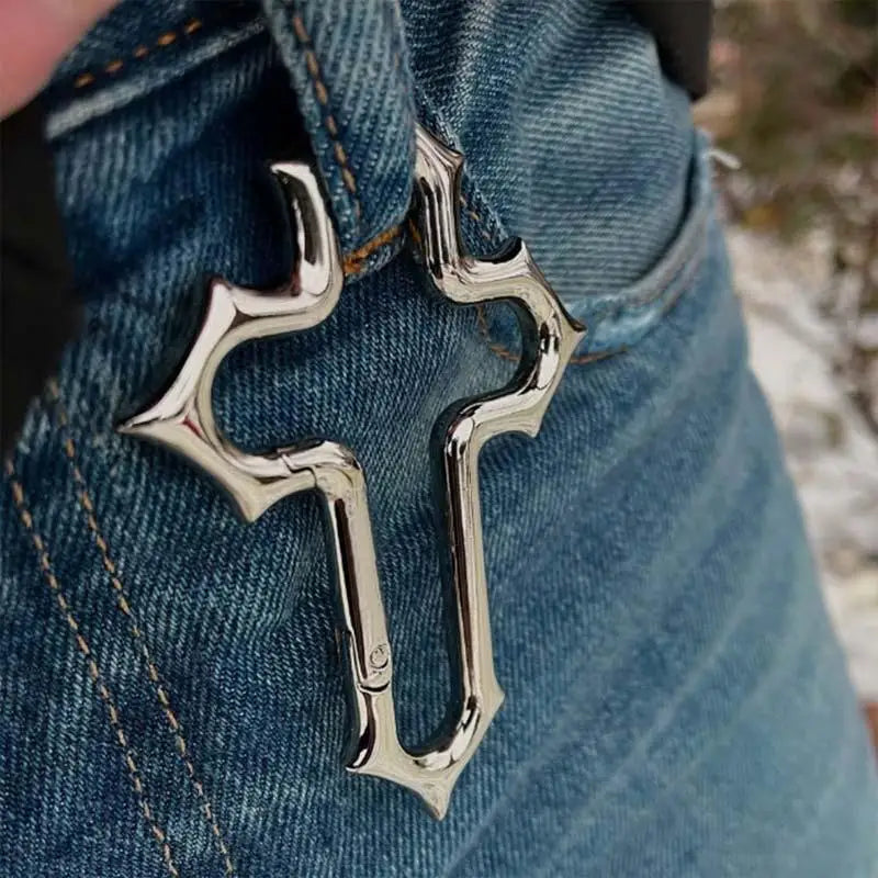 Y2K Cross Carabiner Keychain Religious Crucifix Grunge Clasp Key Clip
