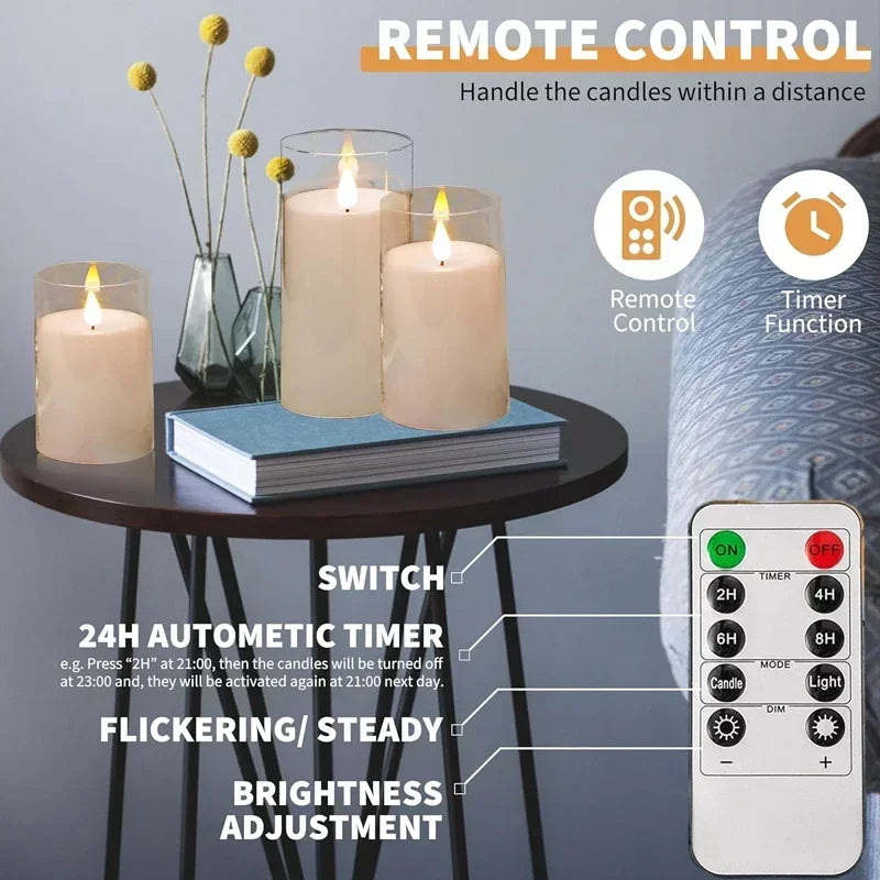 Led Electronic Candles Light Flameless Remote Timer Flickering Lamp