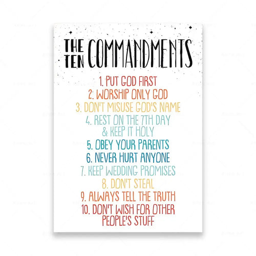 Kids Scripture Bible Print Ten 10 Commandments Wall Art Canvas Poster