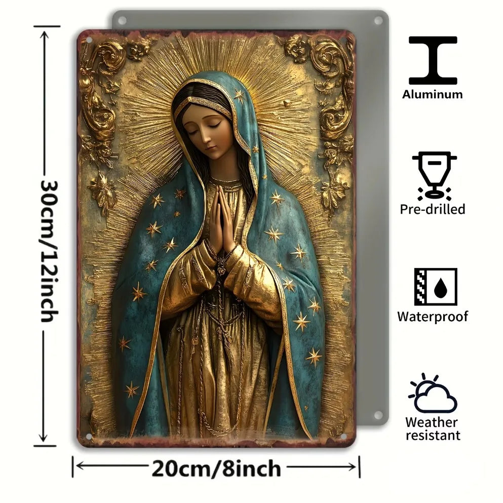 Metal Plaque， Virgin of Guadalupe Metal Sign, Rustic Americana Style