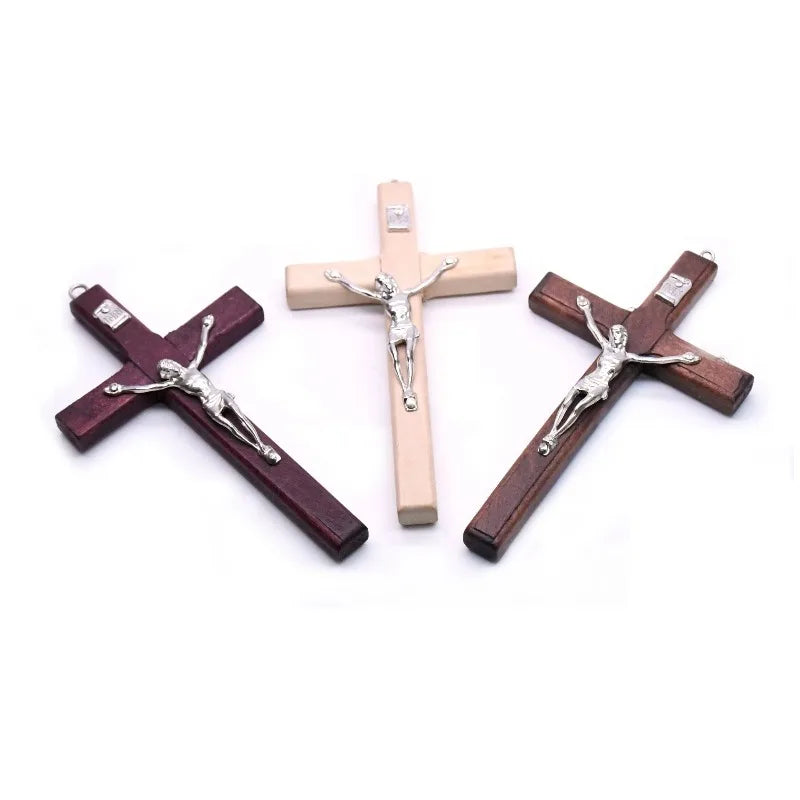 1pc Handmade Wooden Cross Christ Statue Religious Prayer Hand Holding