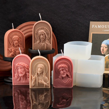 3d Jesus Statue Candle Mold Jesus hold Bible Gypsum Concrete Resin