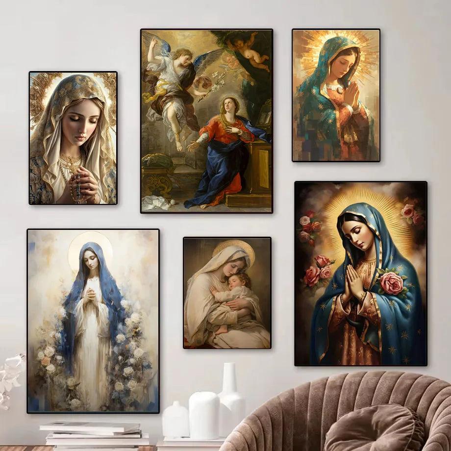 1pc Vintage Virgin Mary and Jesus Canvas Christian Faith Poster Home